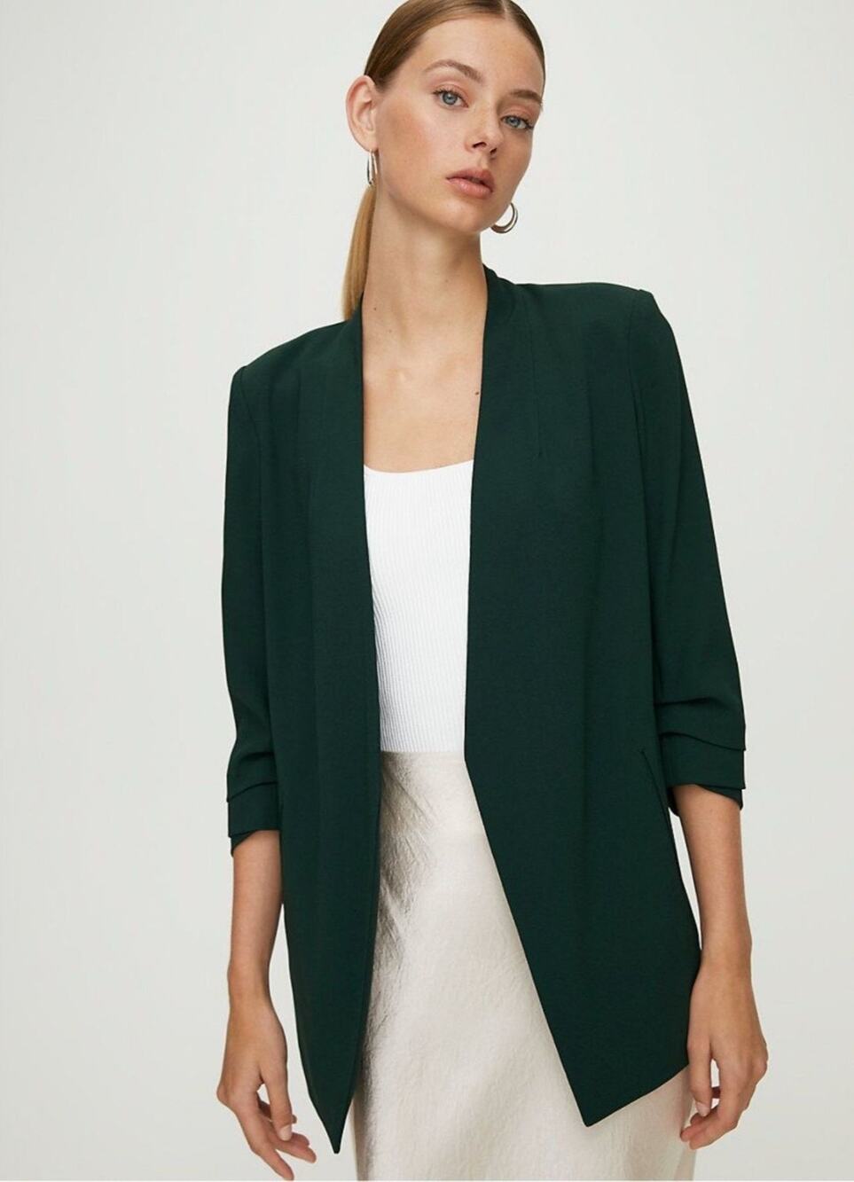 Babaton Aritzia Macauley Power Hip Blazer Scarab Jacket Longline Green size 4